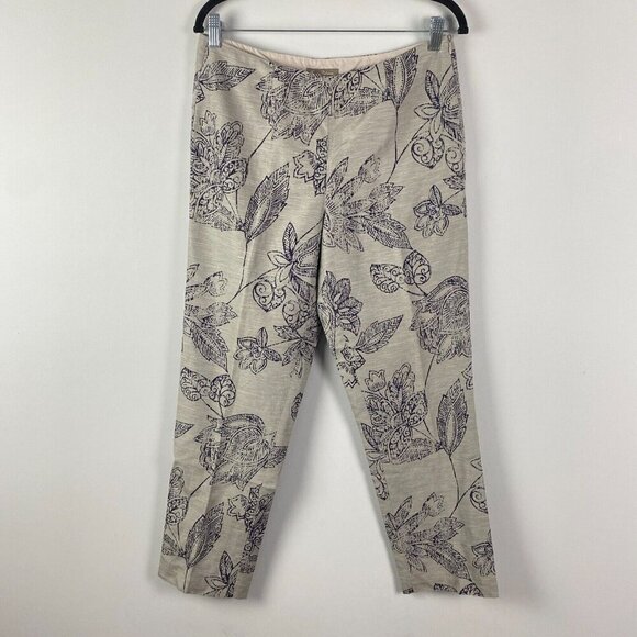 Tommy Bahama Silk Linen Ankle Pants Size 8 Gray With Navy Flower Floral - Picture 1 of 10